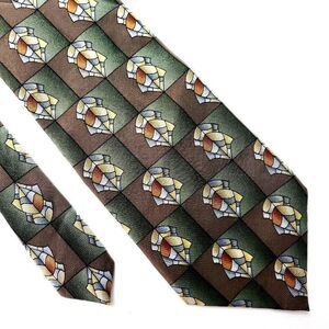Cocktail Collection Silk Tie Green‎ Brown Geometric USA Handsewn
